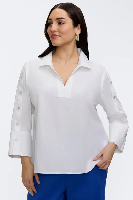 Lainey Plus No Iron Pinpoint 3/4 Button Sleeve Shirt