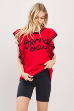 Load image into Gallery viewer, Ruffle Sleeve Varsity Gameday Knit Top
