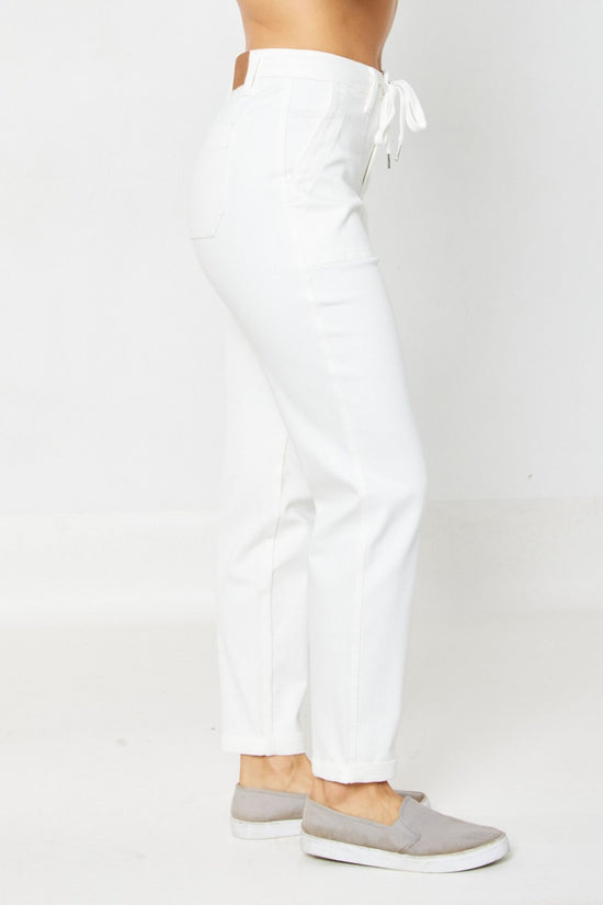 Judy Blue HW White Garment Dyed Cuffed Jogger