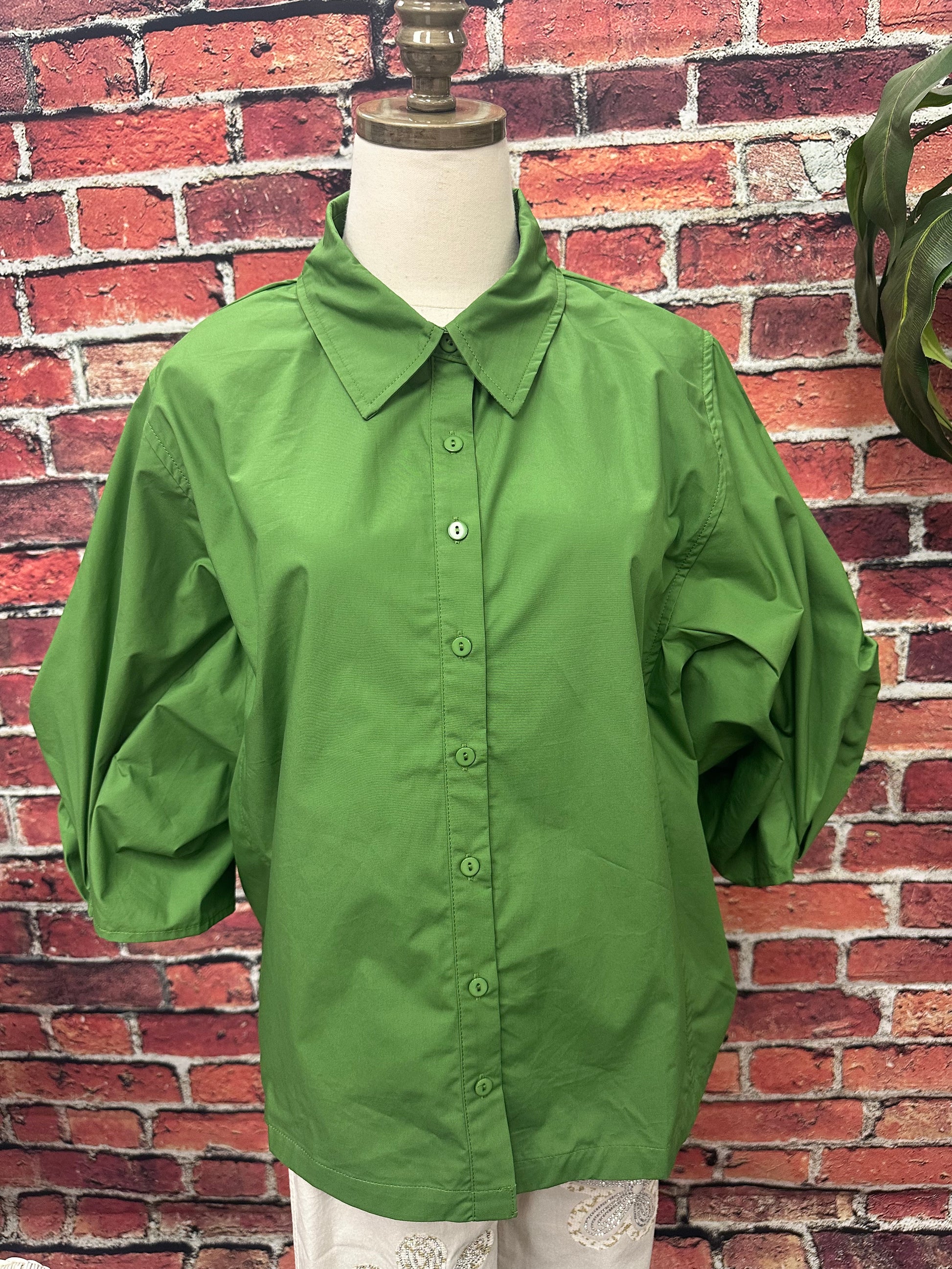 Poplin Bishop Sleeve Button Up Blouse