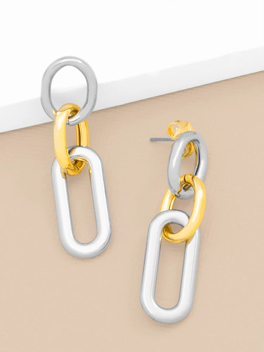 Two Tone Mixed Links Drop Earring