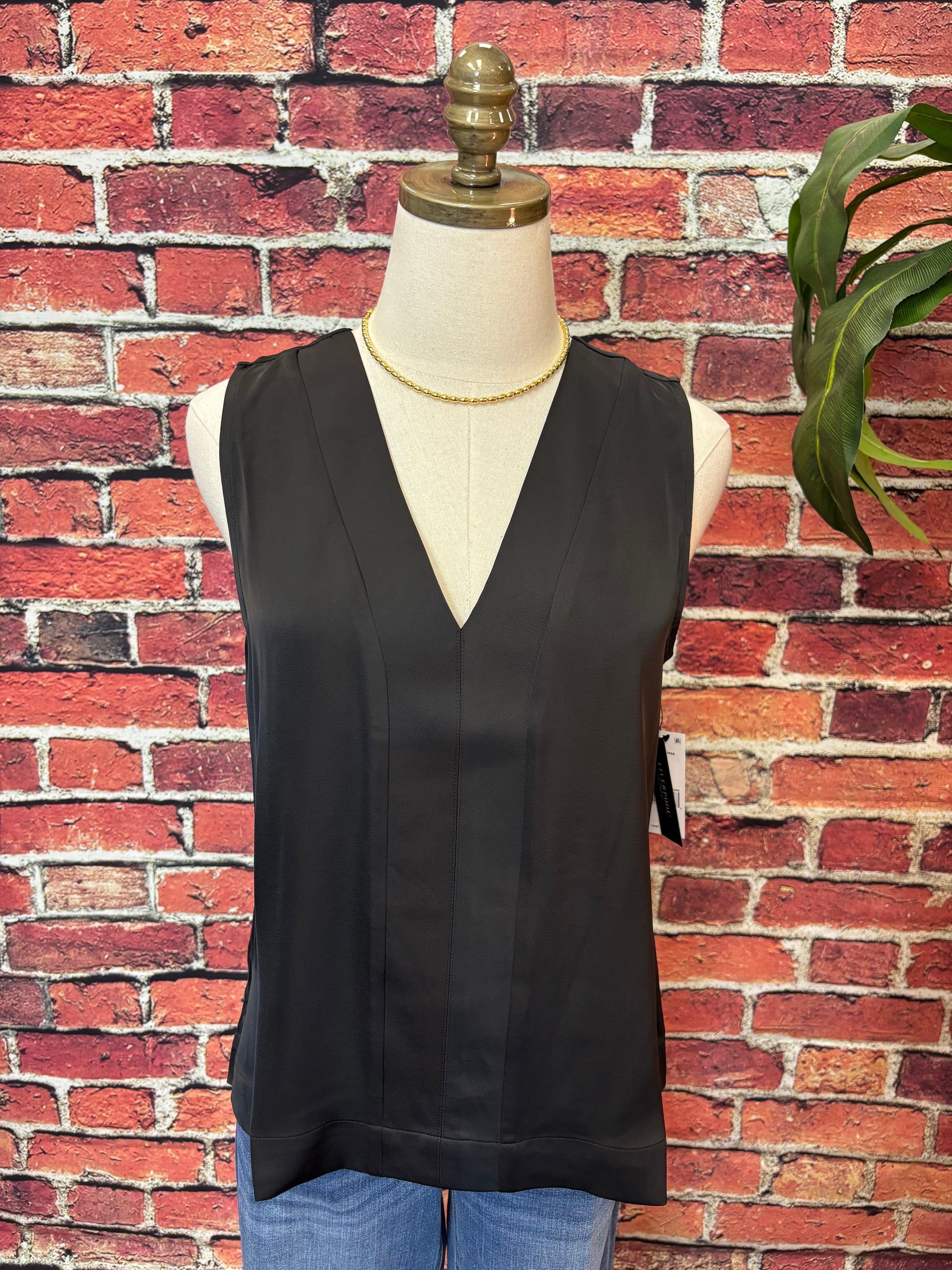 Sleeveless V-neck Woven-to-knit Top