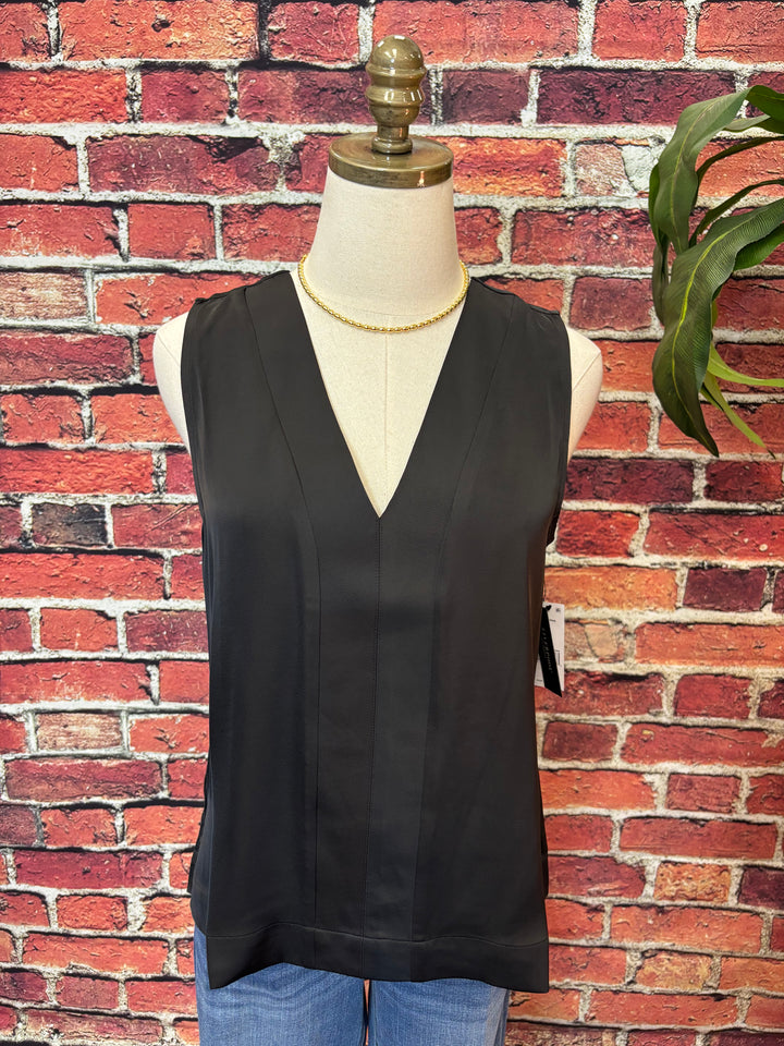 Sleeveless V-neck Woven-to-knit Top