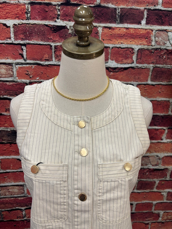 Pinstripe Button-Front Denim Dress