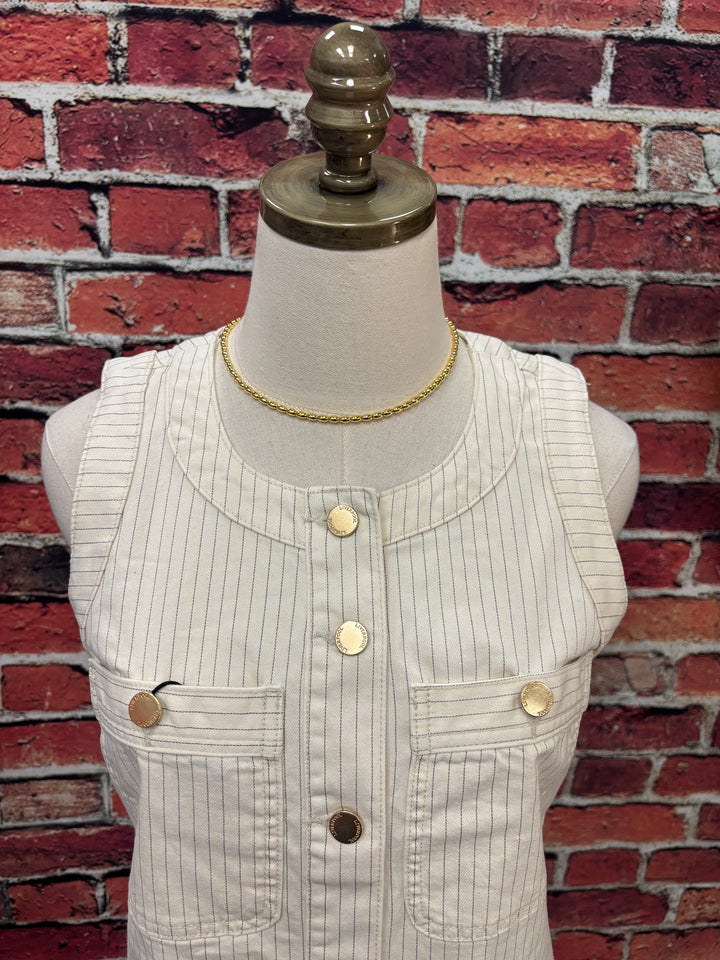 Pinstripe Button-Front Denim Dress