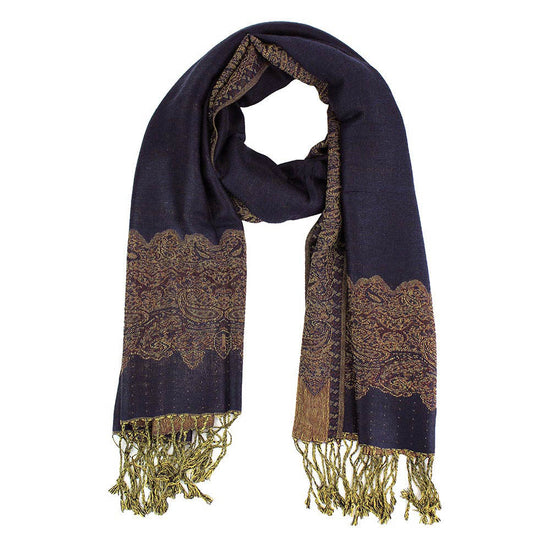 Border Pashmina Scarf Shawl with Fringe