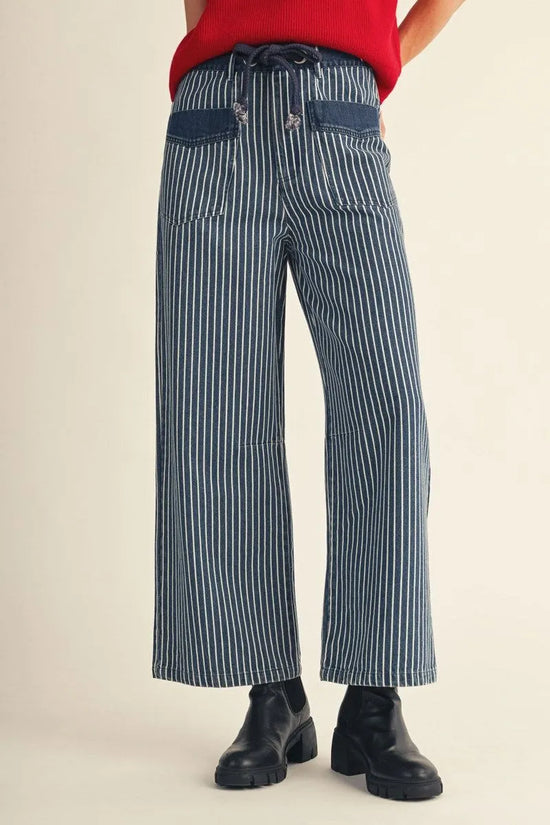 Striped Wide Leg Denim Pant