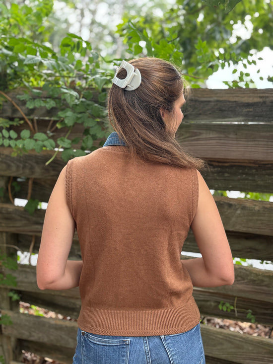 Denim Tie Neck Sleeveless Knit Top