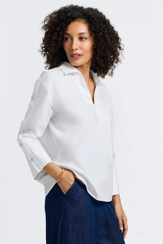 Lainey Plus No Iron Pinpoint 3/4 Button Sleeve Shirt