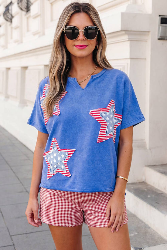 Flag Day Mineral Washed Star Patch V Neck Tee
