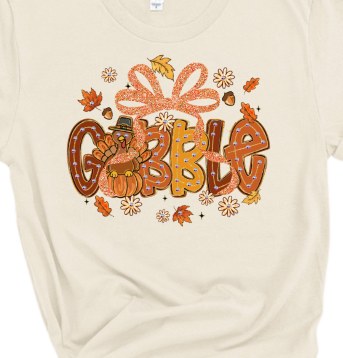 Gobble Bow Blingy Rhinestone Thanksgiving Tee
