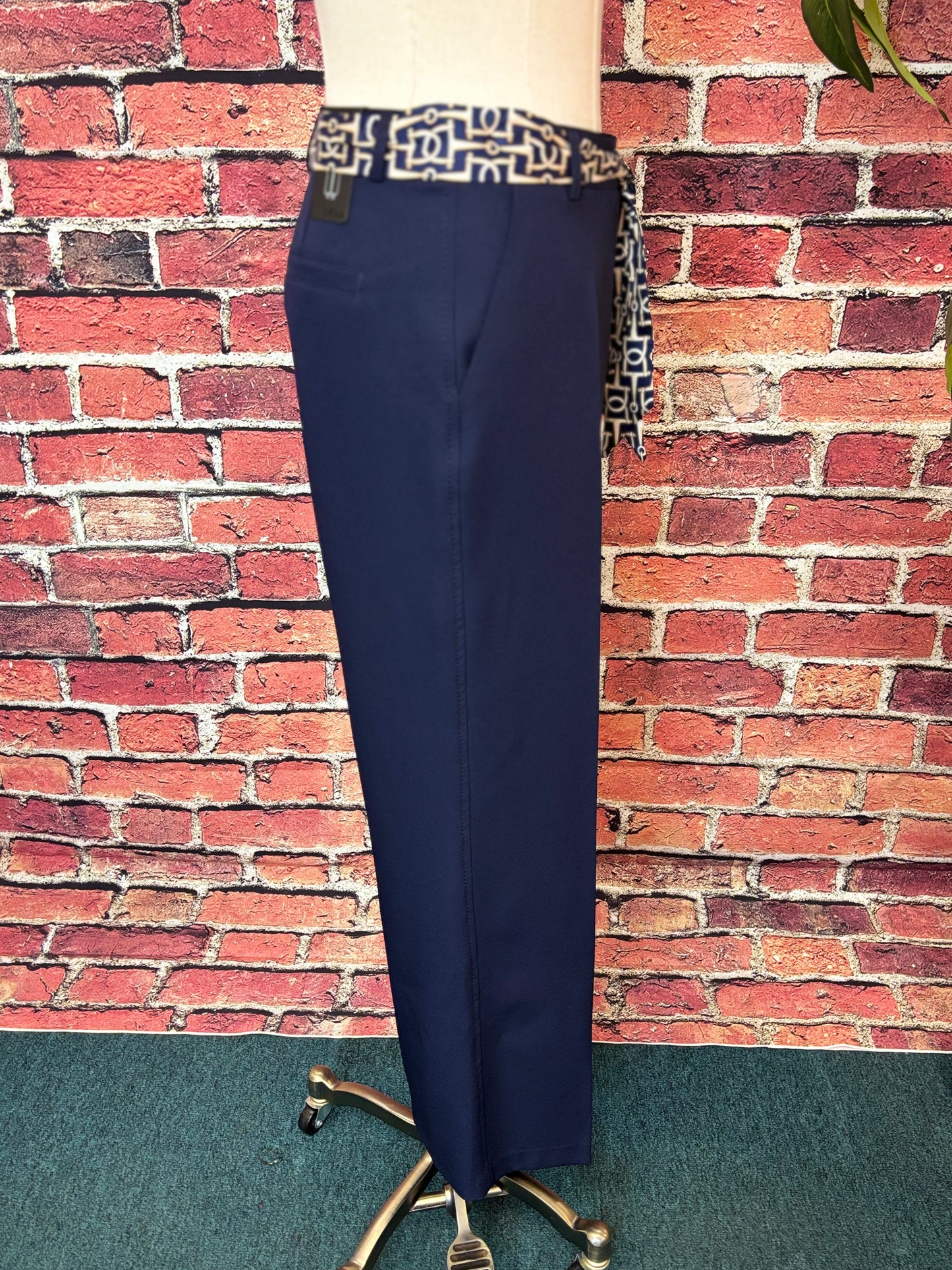 Navy Stretch Wide-Leg Pant with Statement Belt