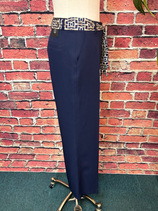 Navy Stretch Wide-Leg Pant with Statement Belt