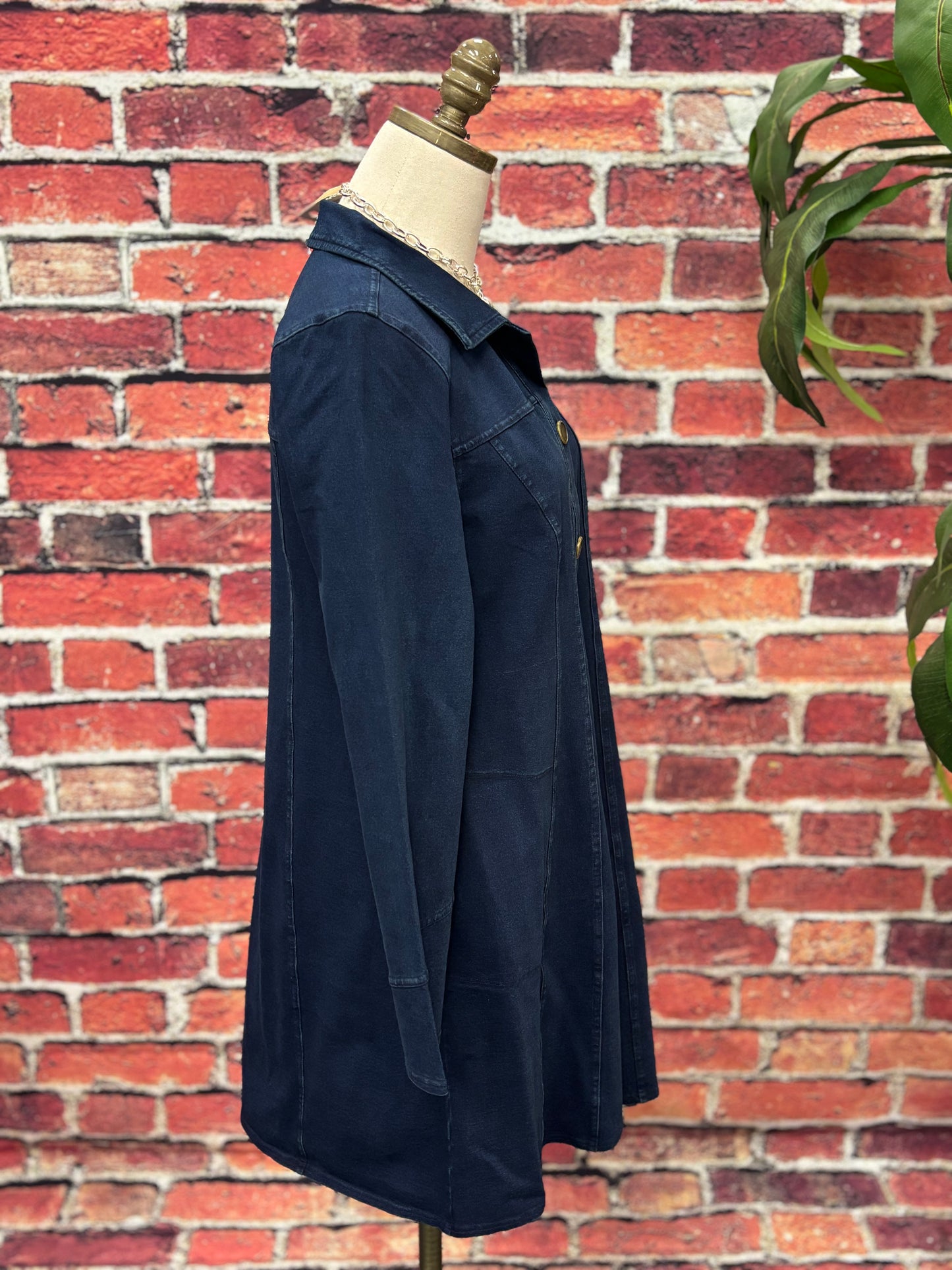 Navy Stretch Denim Button-Front Jacket