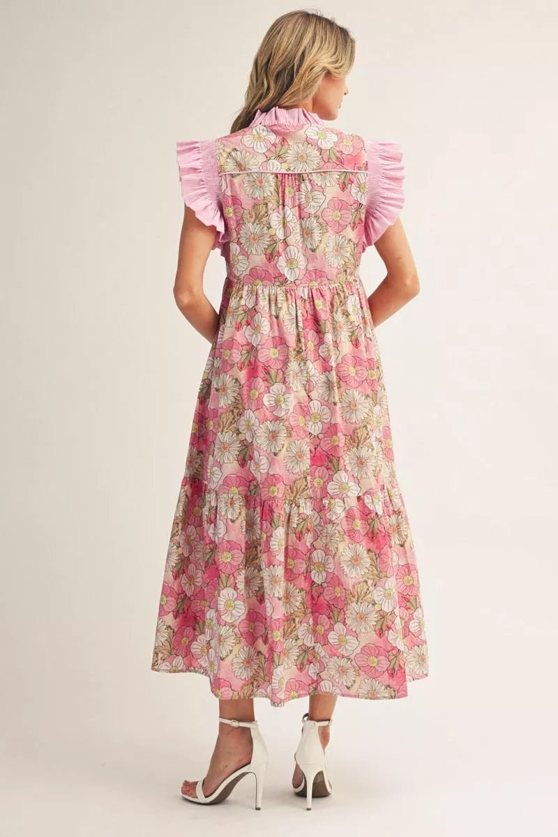 Blushing Bloom Ruffle Midi Dress