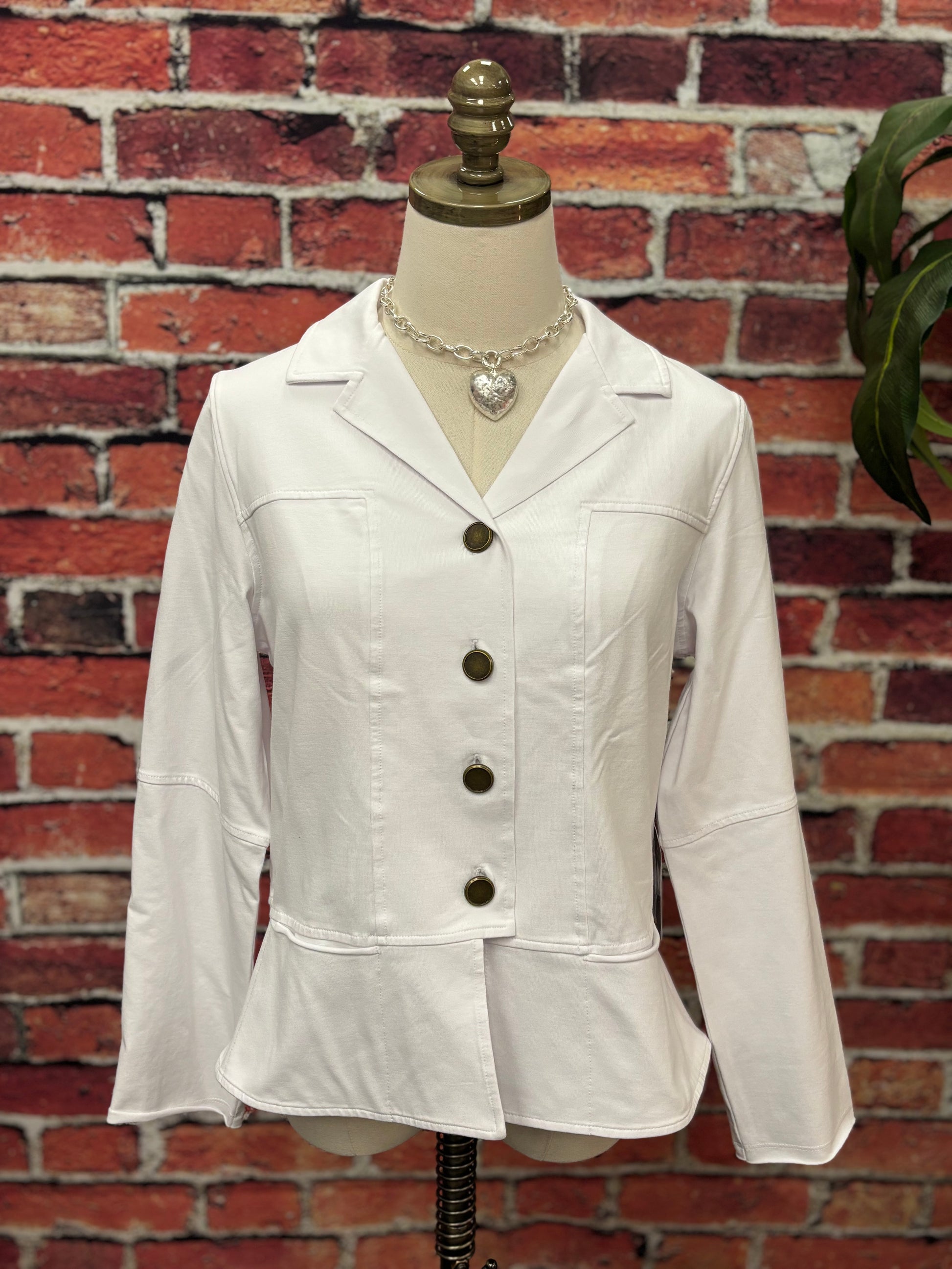 White Stretch Peplum Jacket