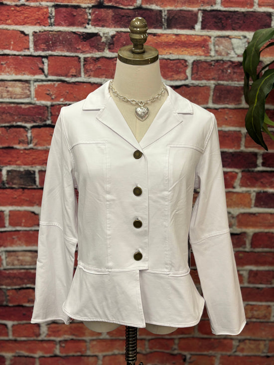 White Stretch Peplum Jacket