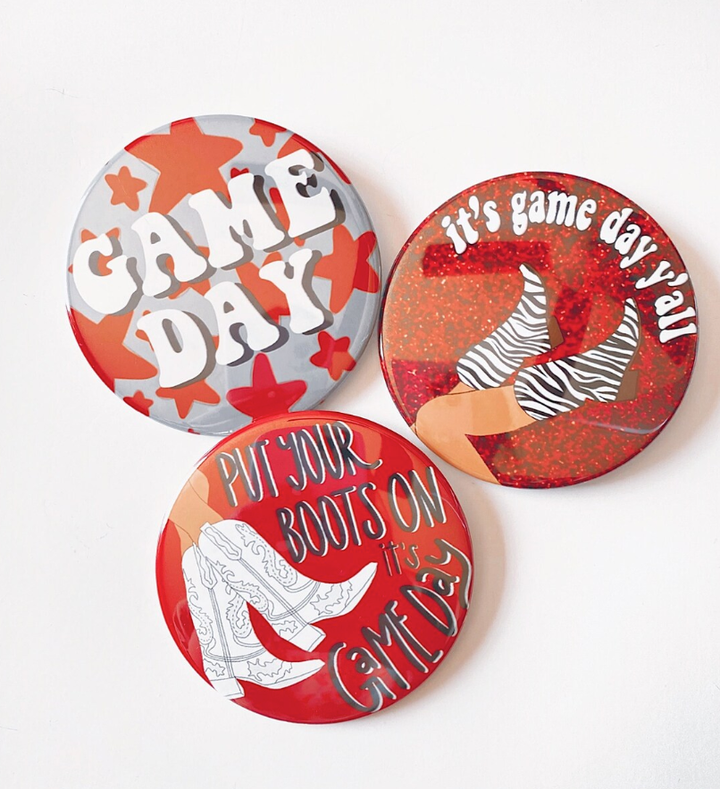 Red Game Day Tailgate Buttons | Game Day Pins