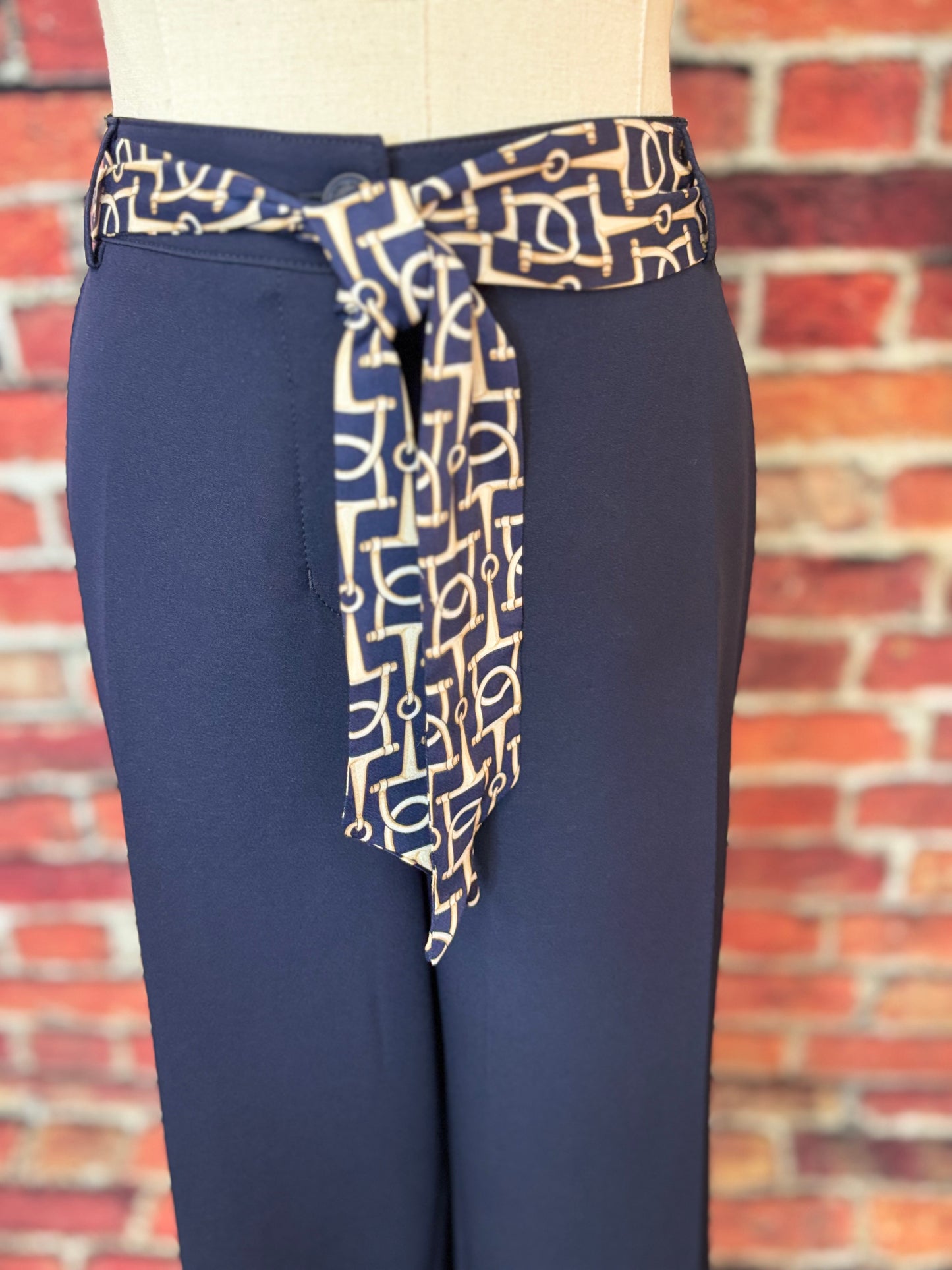 Navy Stretch Wide-Leg Pant with Statement Belt