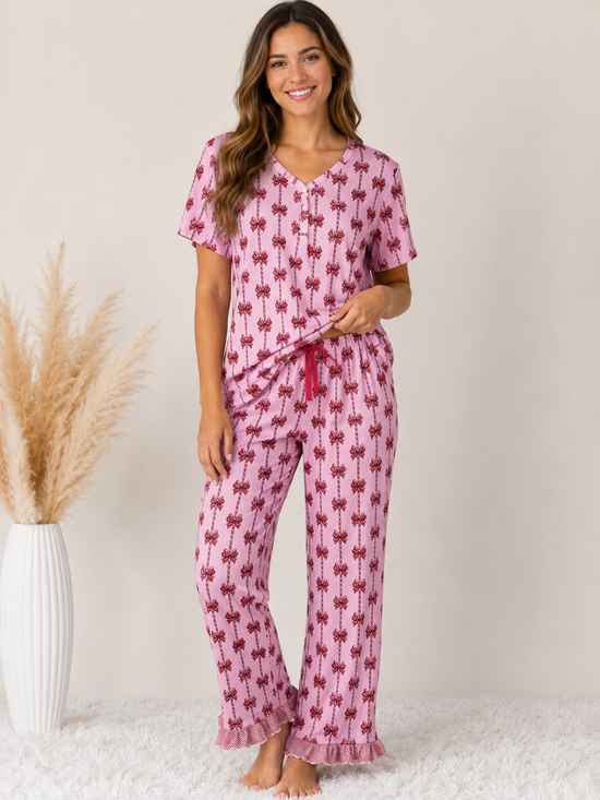 Candy Cane Bow Christmas PJ 3pc Set