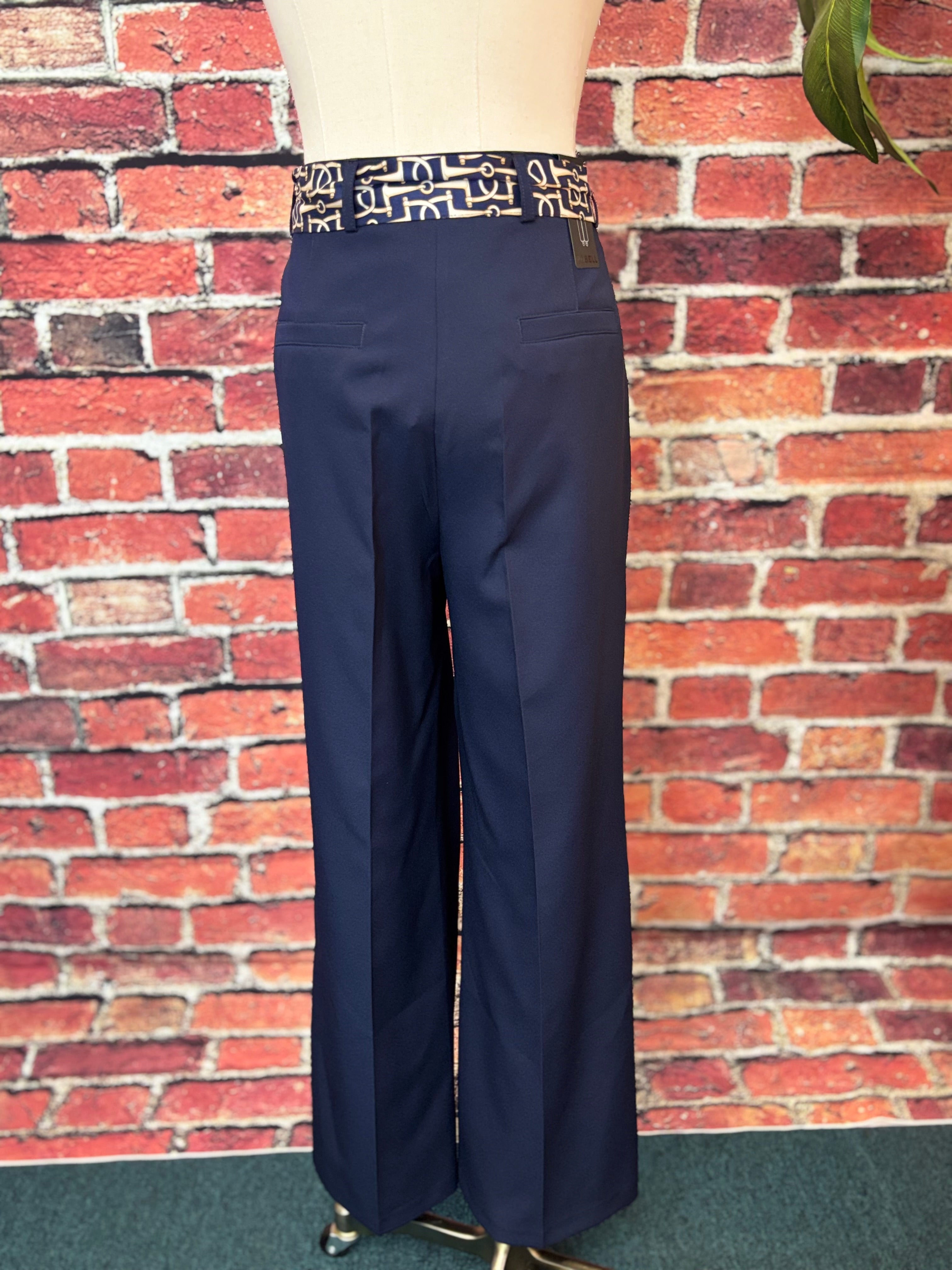 Navy Stretch Wide-Leg Pant with Statement Belt