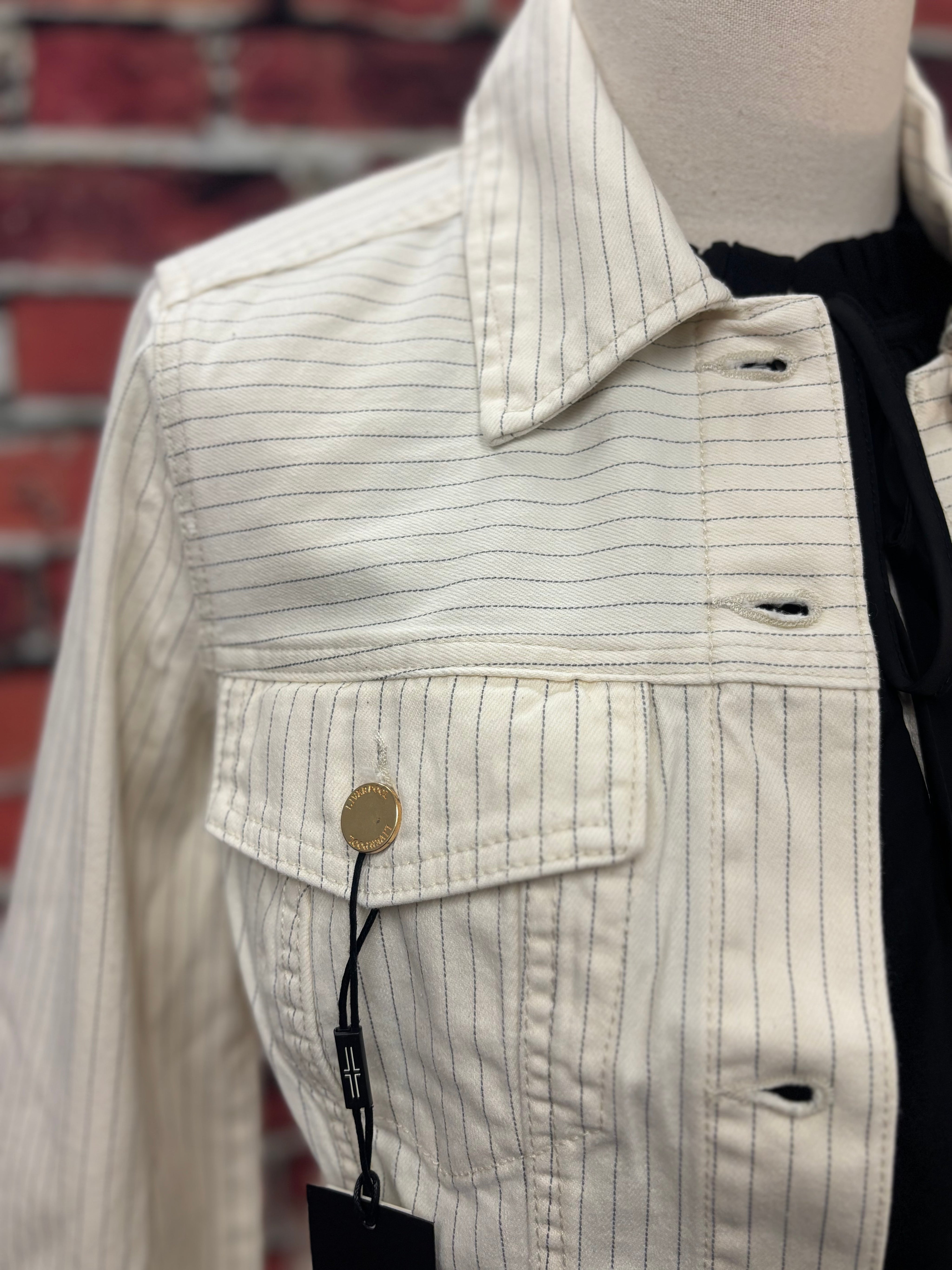 Pinstripe Stretch Denim Jacket