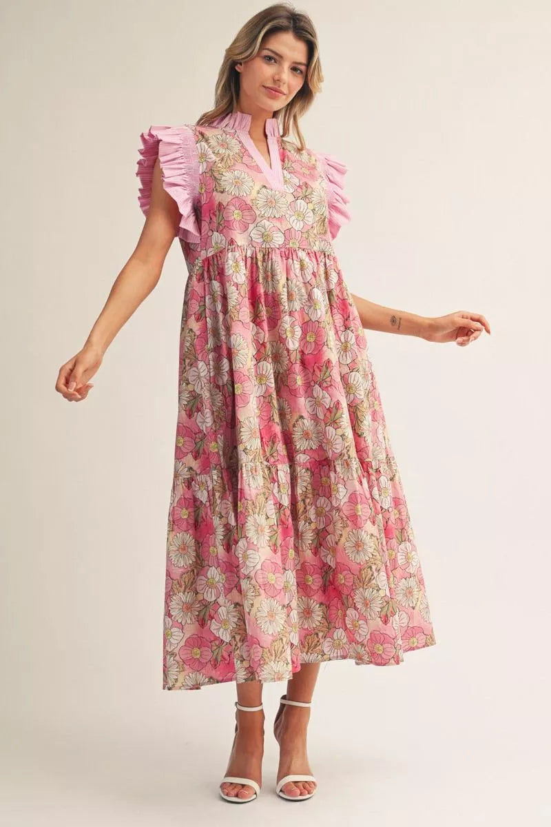 Blushing Bloom Ruffle Midi Dress