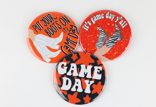 Orange Game Day Tailgate Buttons | Game Day Pins