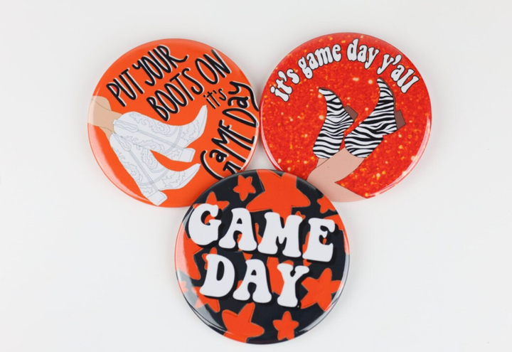 Orange Game Day Tailgate Buttons | Game Day Pins