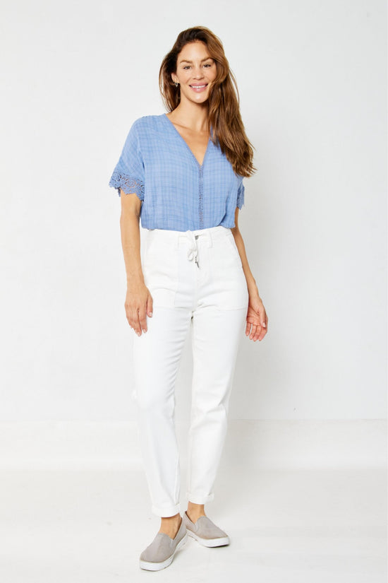Judy Blue HW White Garment Dyed Cuffed Jogger