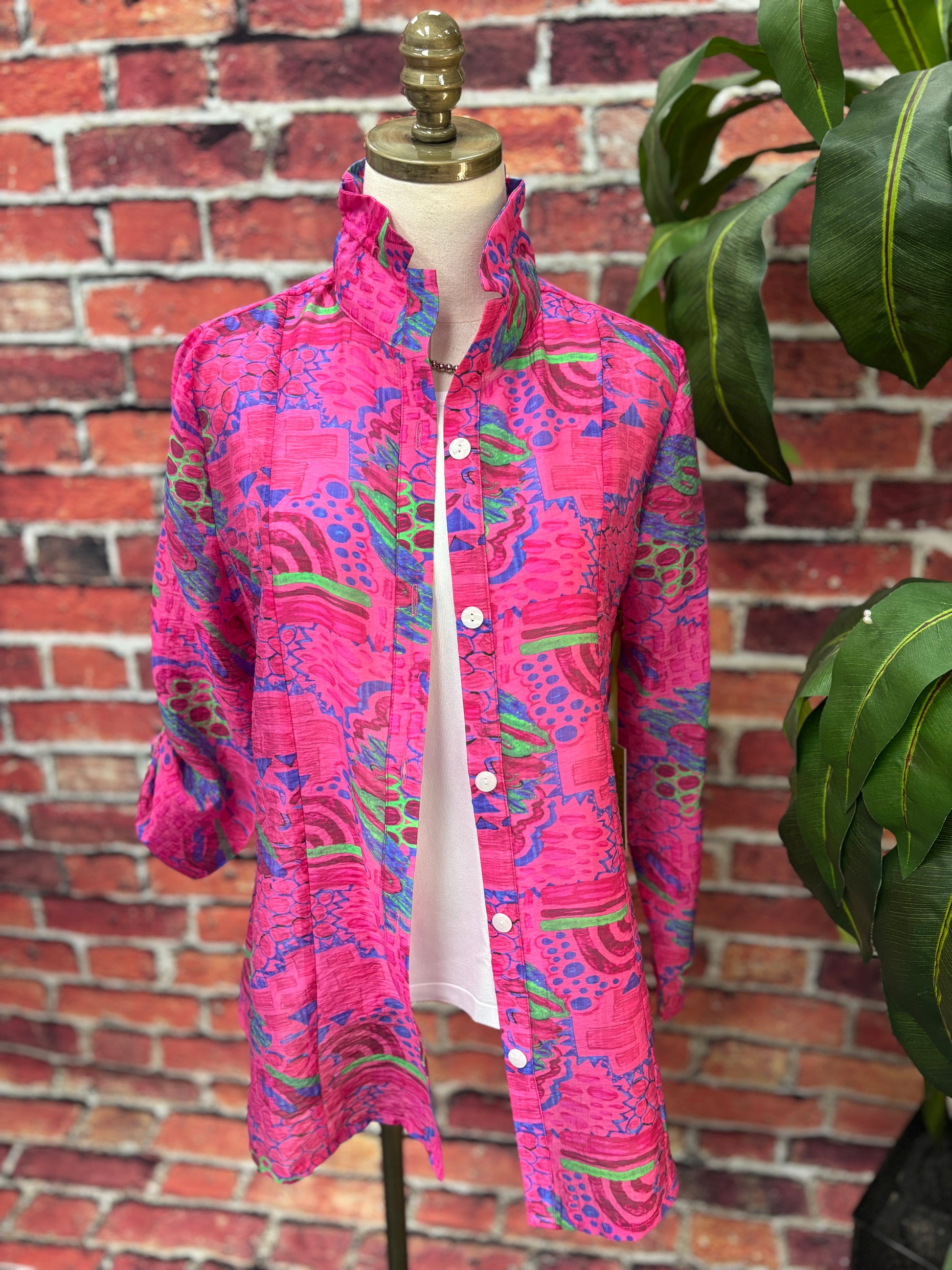 Vibrant Print A-Line Wire Collar Jacket