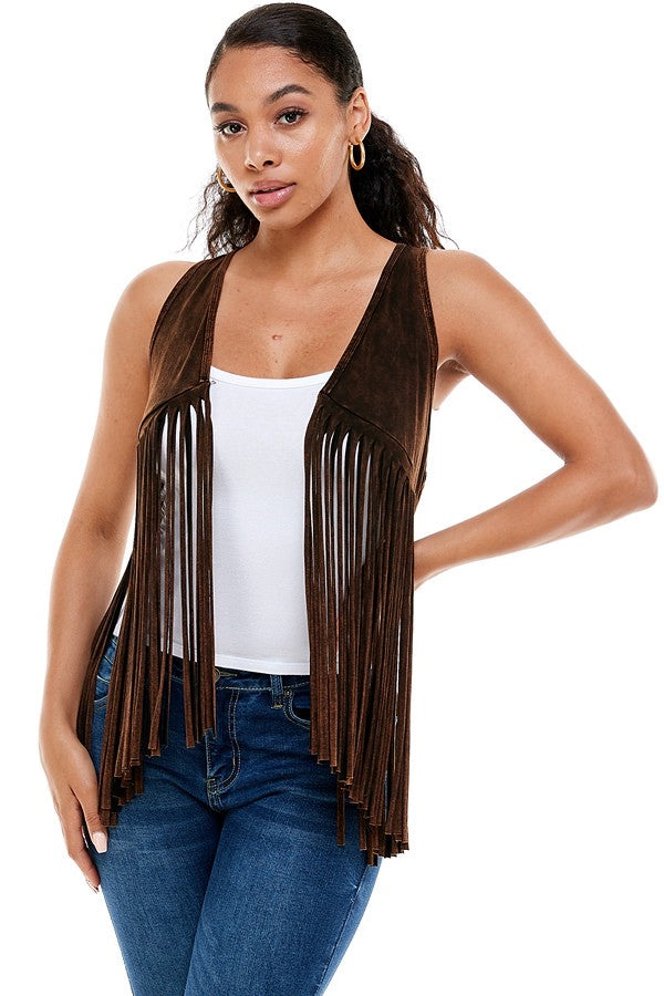 Mineral Washed Long Fringe Vest