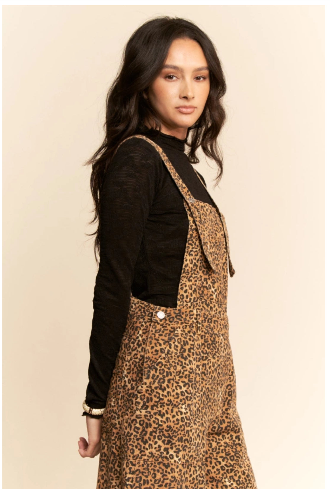 Animal Printed Denim Wide Open Leg Overall Pants