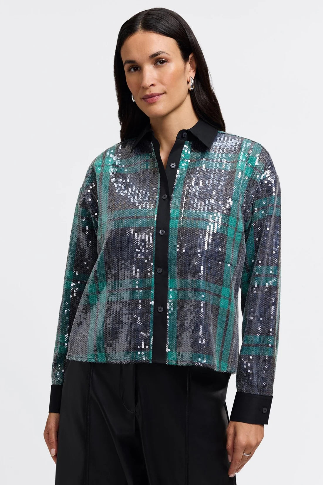 Marina Sequin Plaid Jacket Shirt