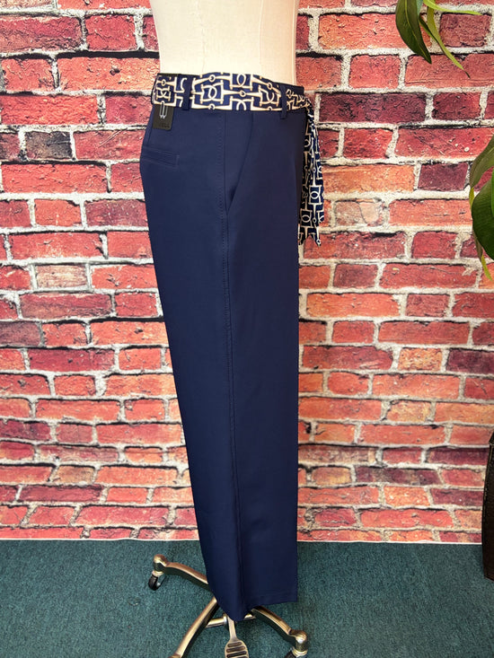 Navy Stretch Wide-Leg Pant with Statement Belt