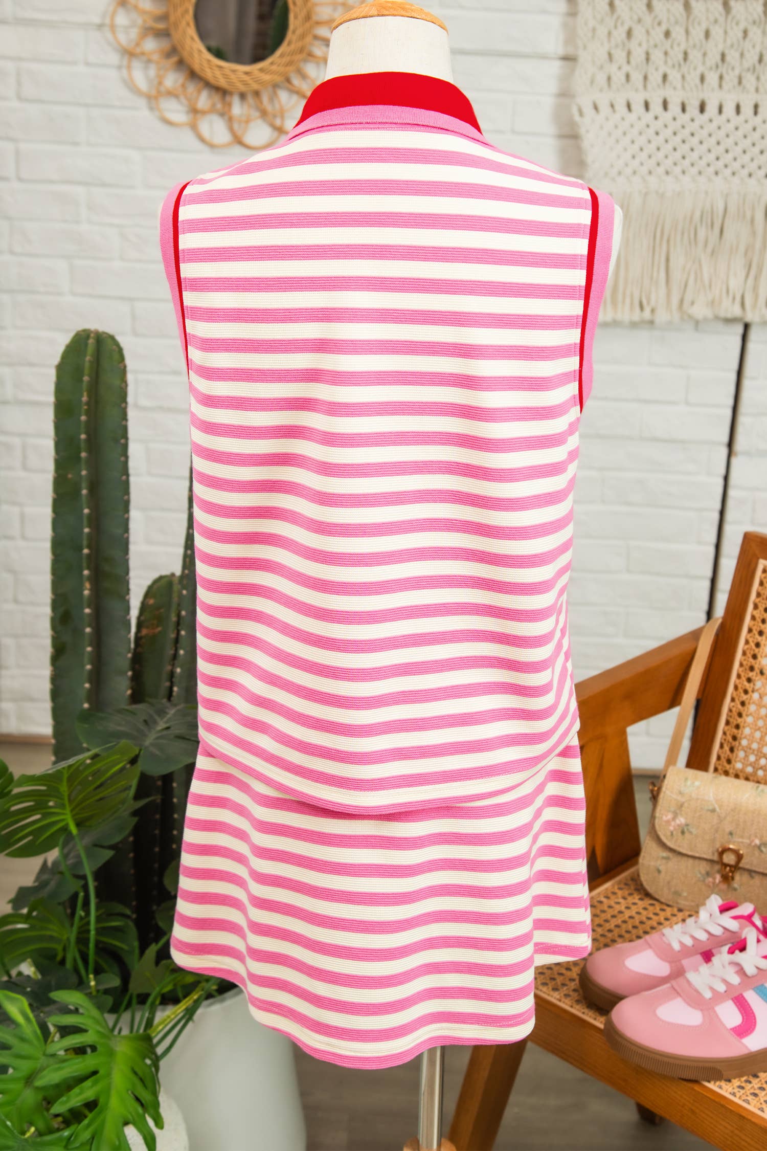 Striped Polo Two-Piece Set