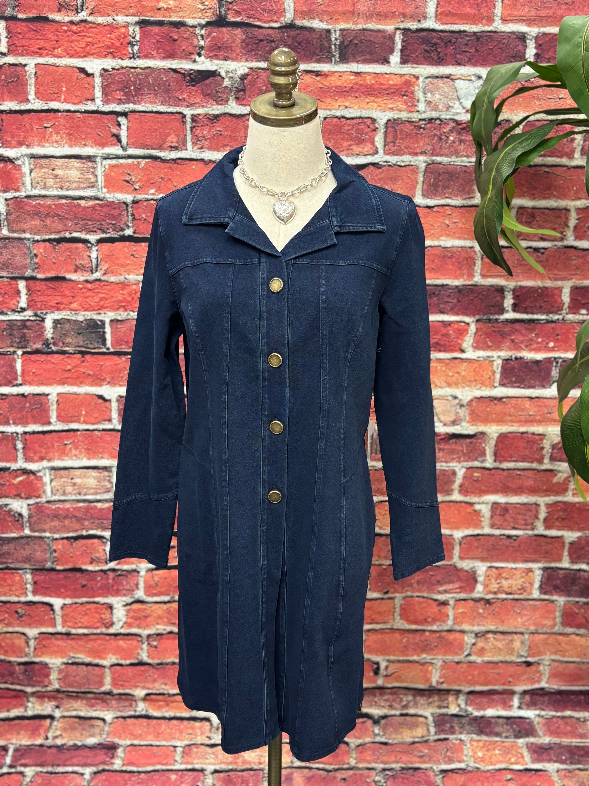 Navy Stretch Denim Button-Front Jacket