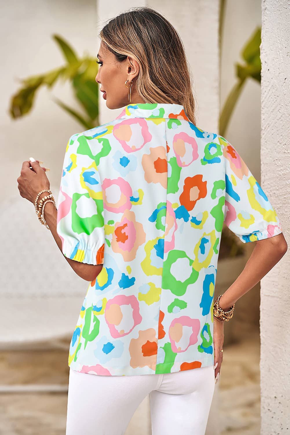 Leopard Short Sleeve V Neck Blouse