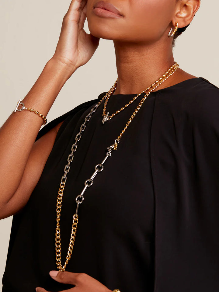 Two Toned Oval And Paperclip Necklace