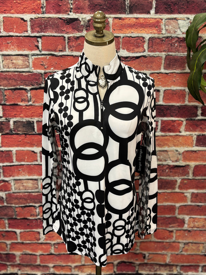 Black & White Modern Print UPF 50 Zip Top