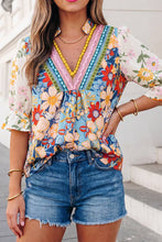 Load image into Gallery viewer, Boho Floral Crochet V Neck Half Sleeve Blouse
