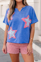 Load image into Gallery viewer, Flag Day Mineral Washed Star Patch V Neck Tee
