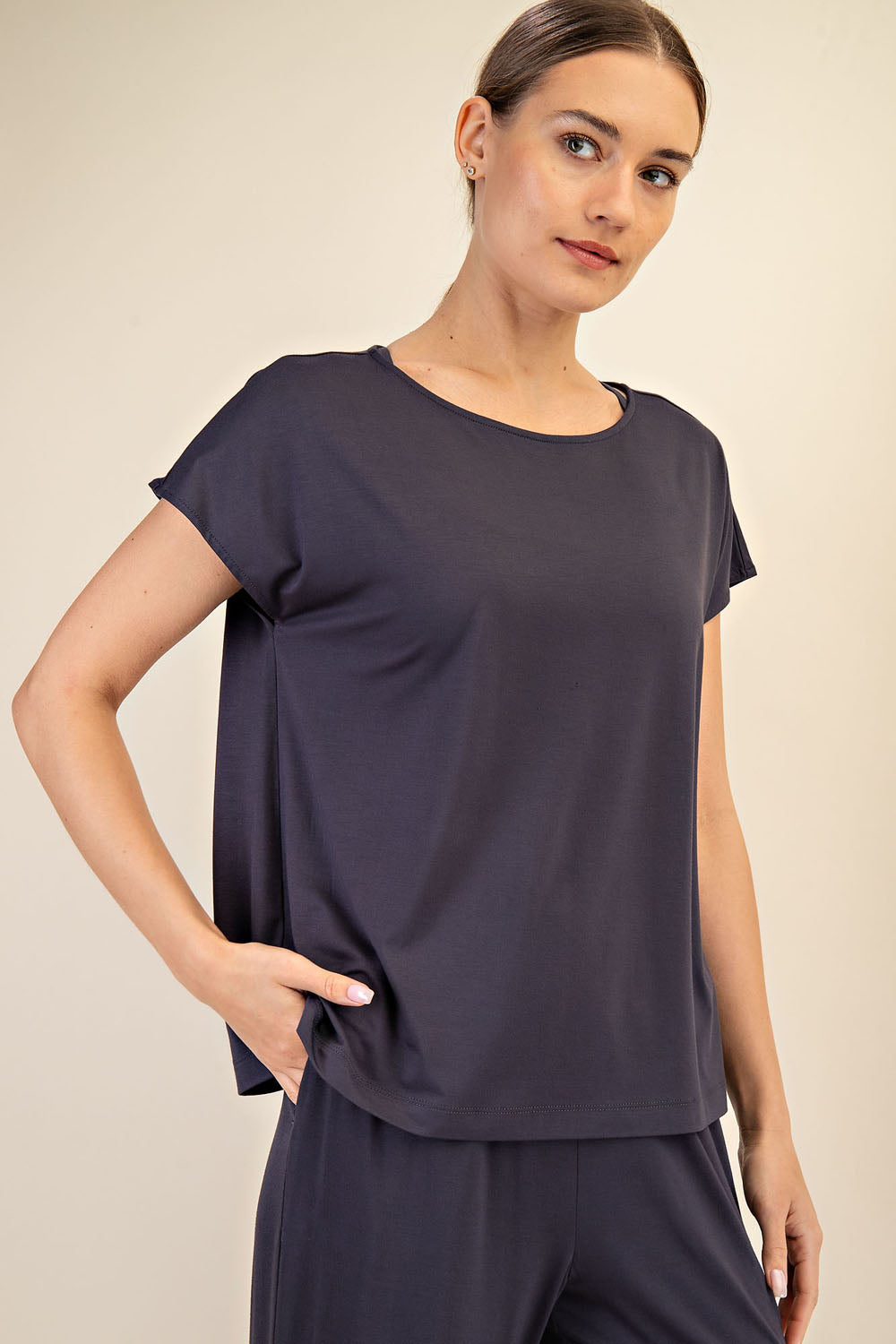 Viscose Modal Basic Boat Neck Top