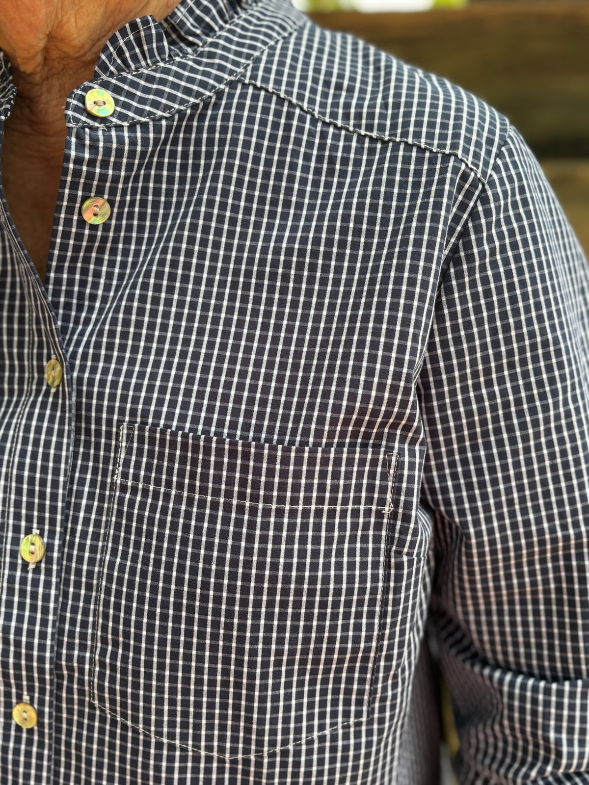 Gingham Cropped Ruffle Blouse