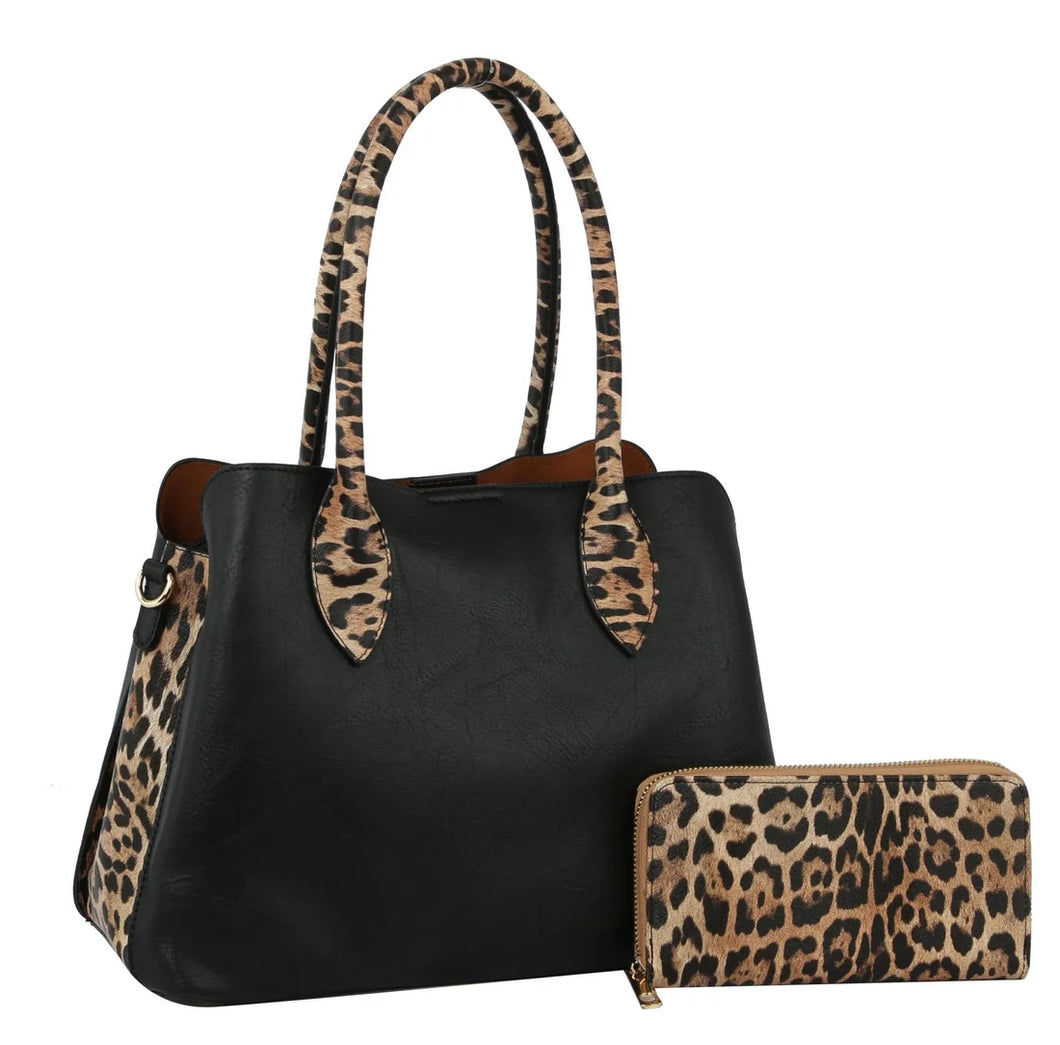 Leopard Detail Top Handle Handbag/Crossbody