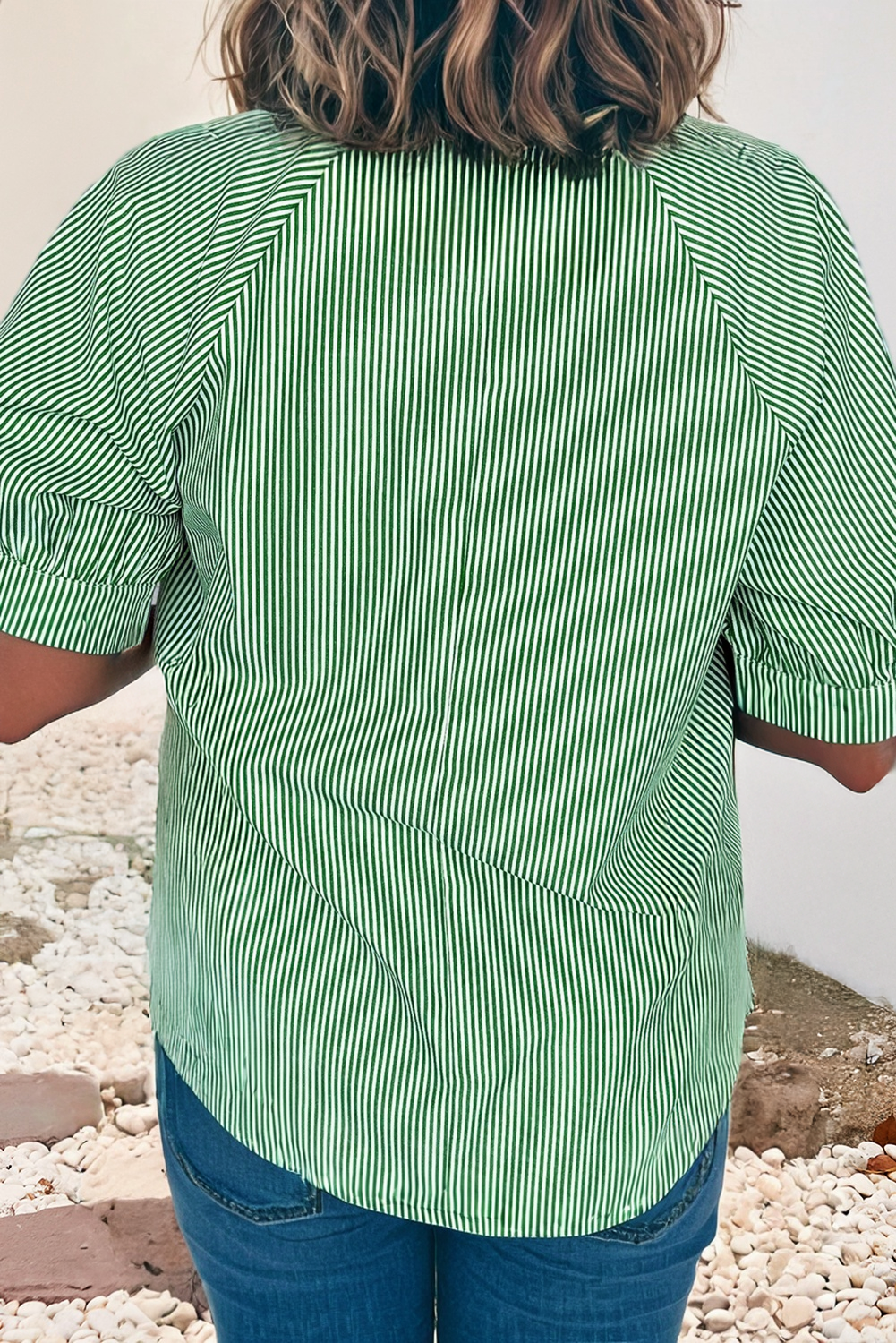 Striped Collared Split Neck Blouse