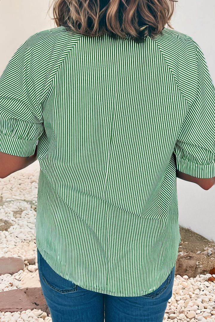 Striped Collared Split Neck Blouse