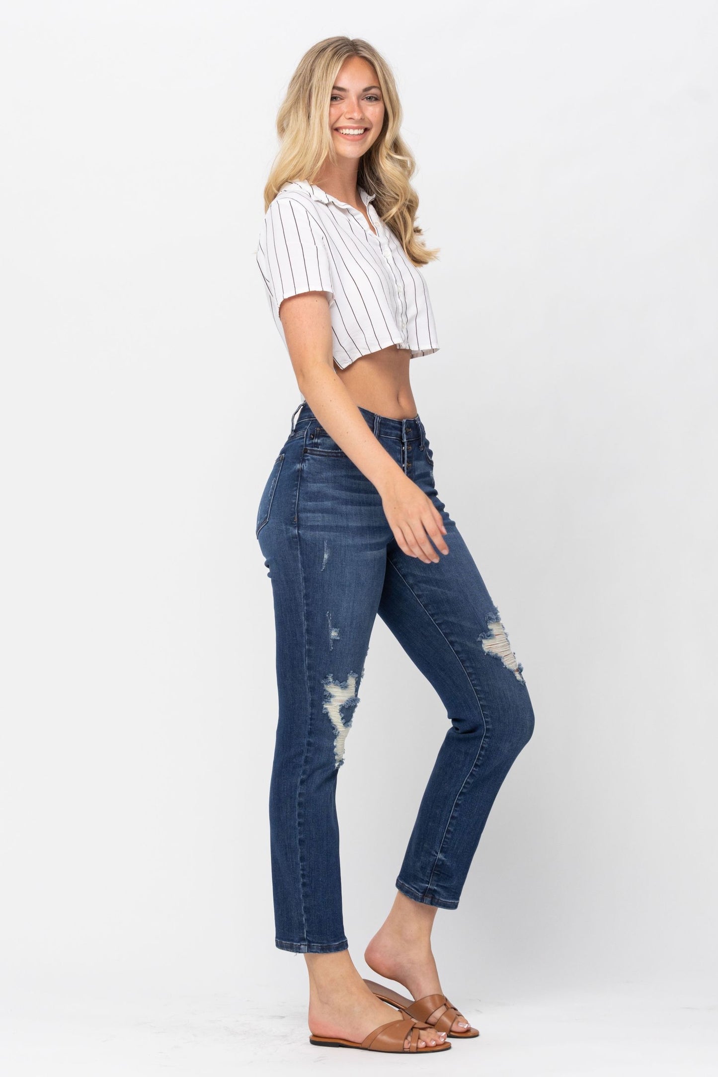 Judy Blue High Waist Zigzag Button Fly Boyfriend
