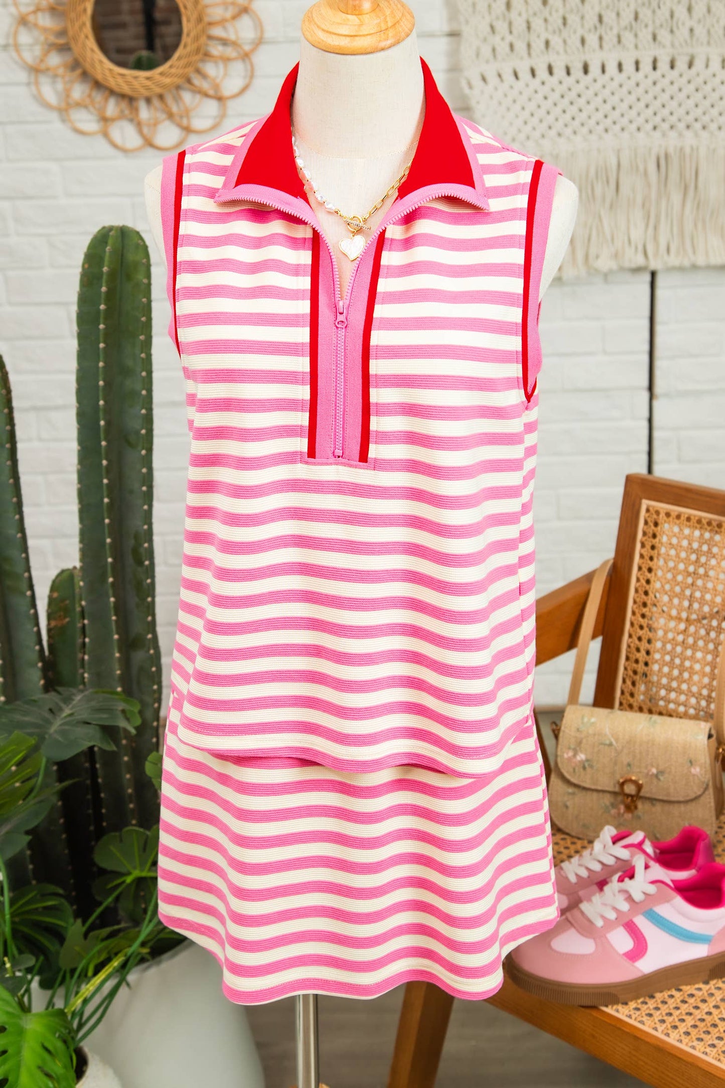 Striped Polo Two-Piece Set