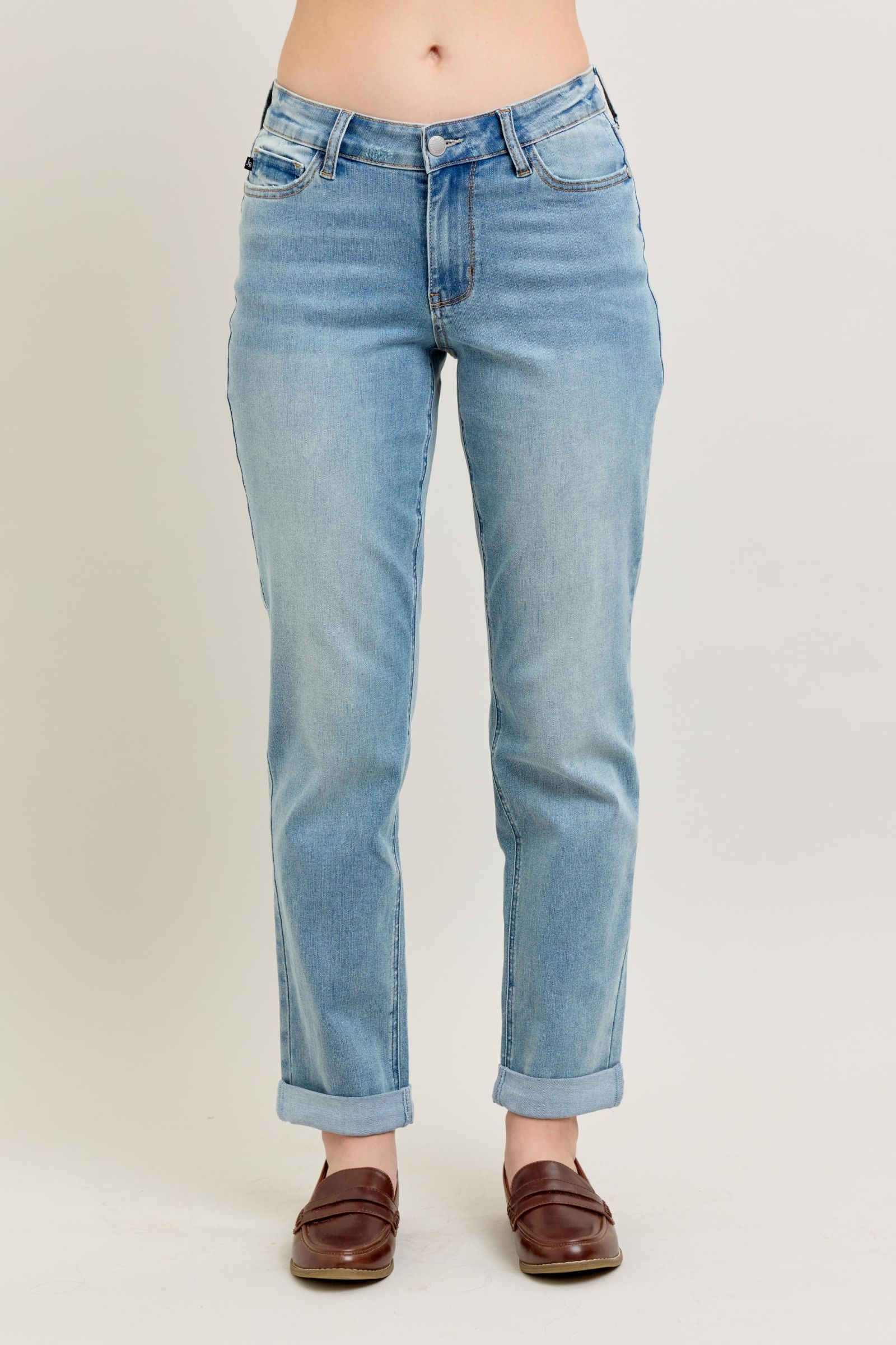 Judy Blue V-Front Cool Denim Cuff Boyfriend